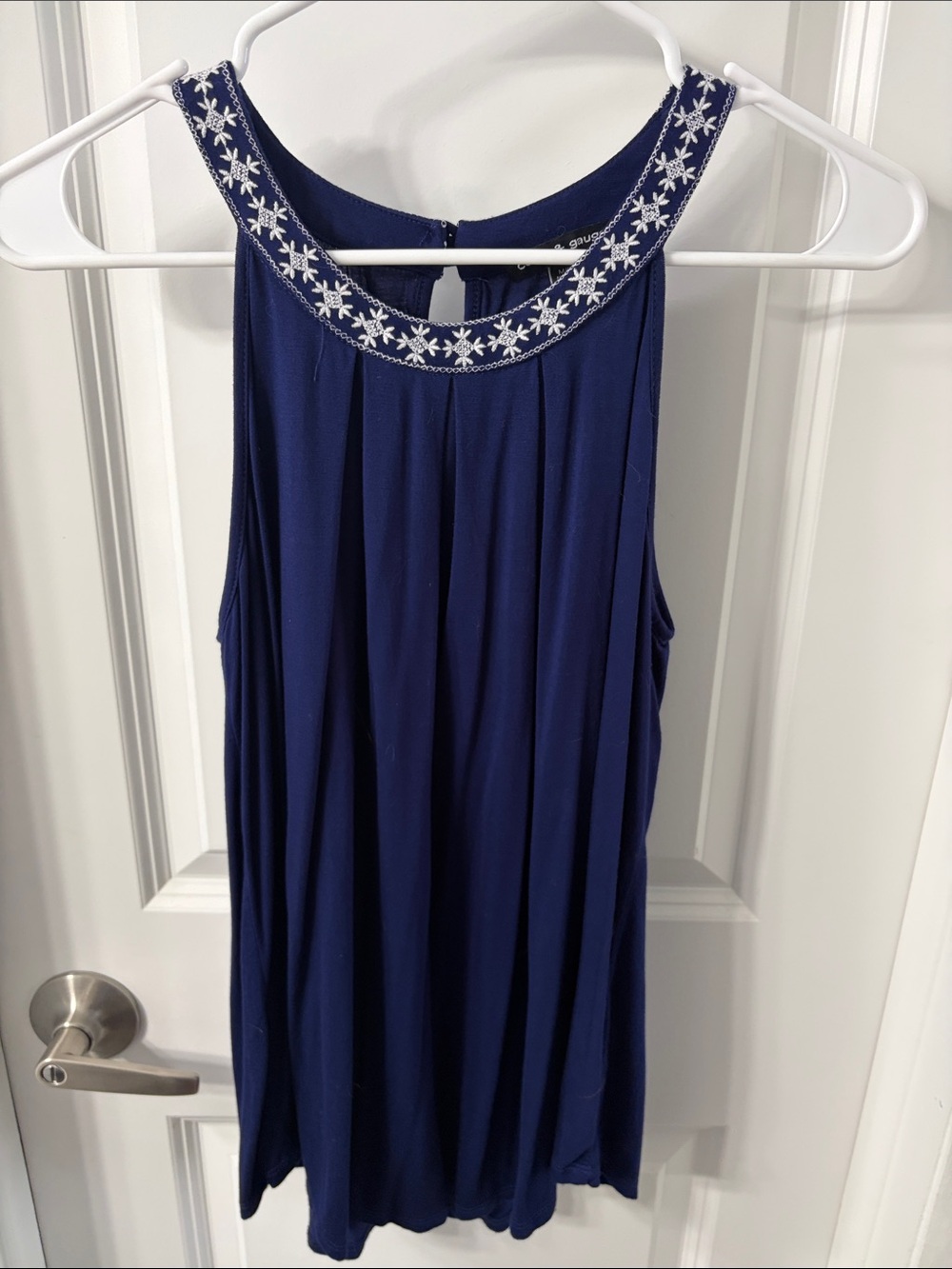 Cable & Gauge Navy Tank with White Embroidered Neckline